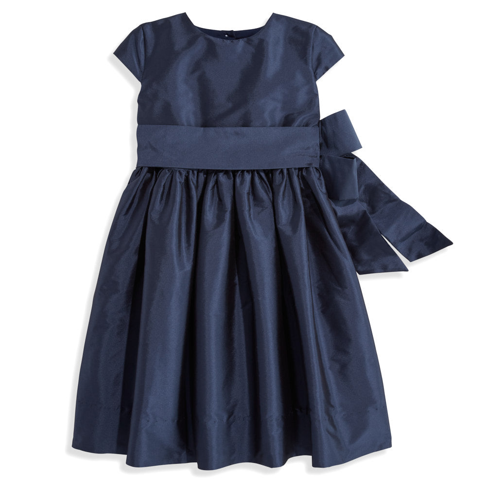 Taffeta Party Dress - Navy w/ Navy Sash